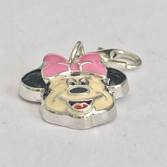 Disney Minnie Mouse Clip On Charm Pink Bow Enamel Zipper Pull Purse Signed Smile - Picture 5 of 8